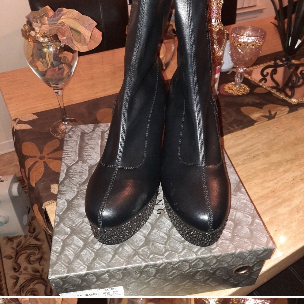 Black Platform Ankle Boots Rimestone Heel